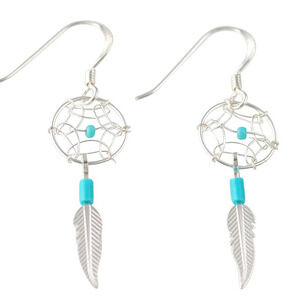 Sterling Silver Earrings Silver Turquoise Heishi Dream Catcher Earrings 925 Stam